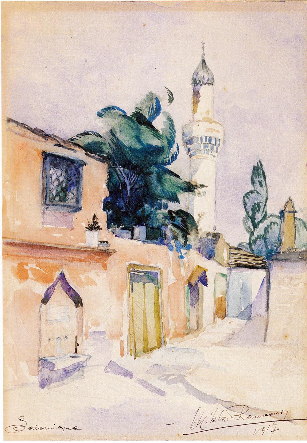 Miklos Rameaux 1917. Η βρύση της οδού Κασσιανής δυτικά του τζαμιού Σουλούκα (Όσιος Δαβίδ).